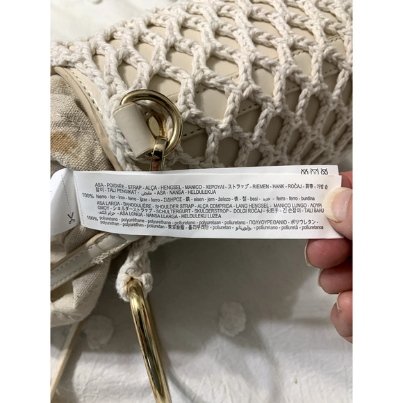 Zara Trafulac Crocheted Bucket Bag Cream Gold Crossbody Boho Club Party Glam - Picture 8 of 10